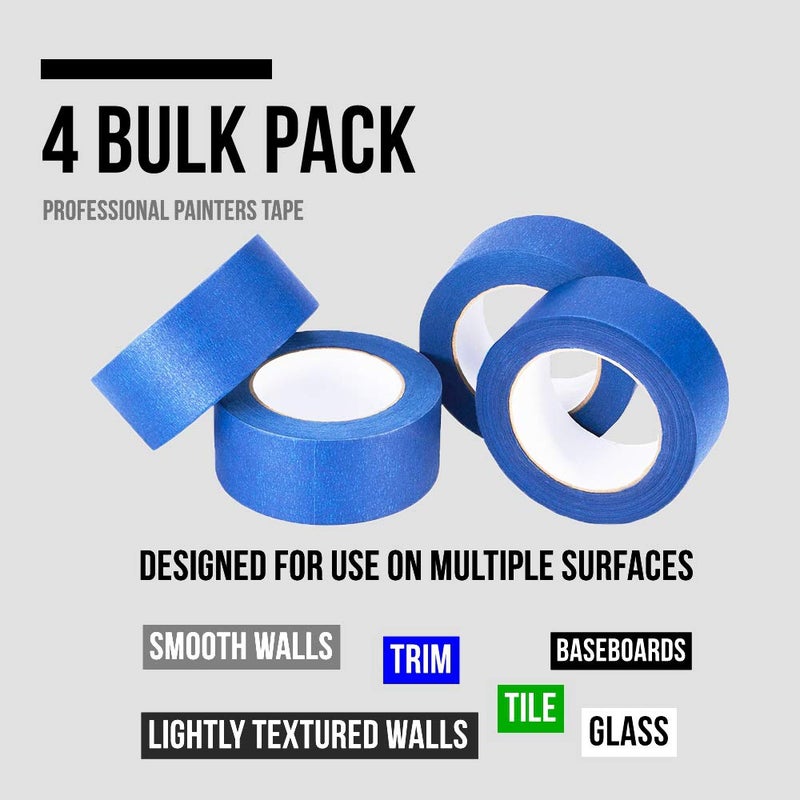 Lichamp Blue Painters Tape 2 inches Wide, Bulk 4 Pack Original Blue Masking Tape, 1.95 inch x 55 Yards x 4 Rolls (220 Total Yards) - Image 2